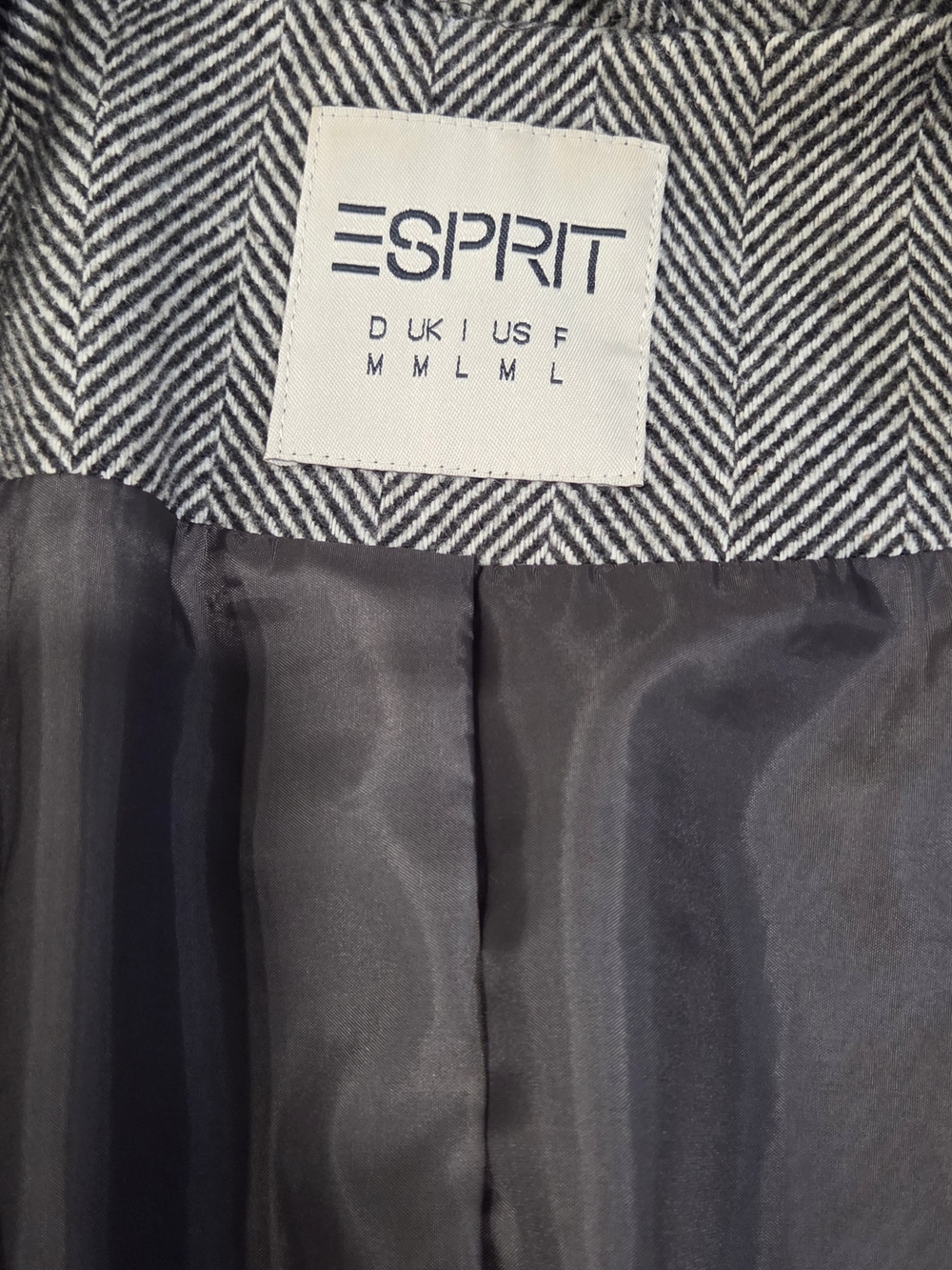 ESPRIT Womend Herringbone Wool-Blend Coat with Faux Fur Trim - Gray - Picture 7 of 7